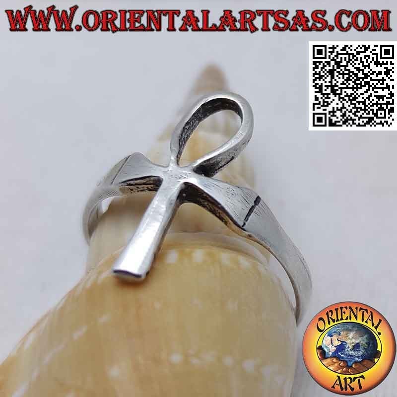 Silberring mit glattem Ankh (Schlüssel des Lebens oder abgewinkeltes Kreuz)