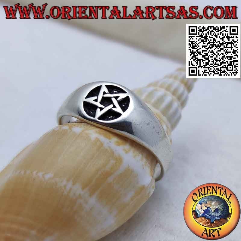 Smooth silver ring with smooth pentacle in the circle in bas-relief (small)