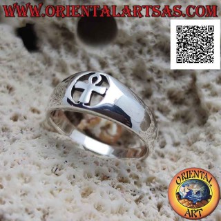 Smooth silver ring with Ankh (key of life or ansata cross) in the pierced circle