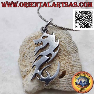 Smooth silver pendant in the shape of a stylized dragon