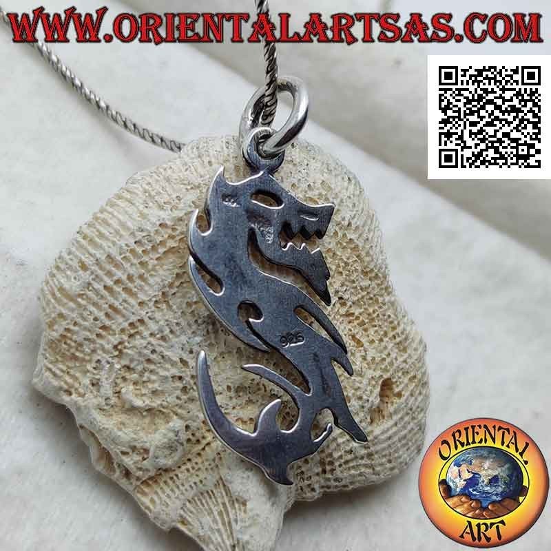 Pendentif en argent lisse en forme de dragon stylisé