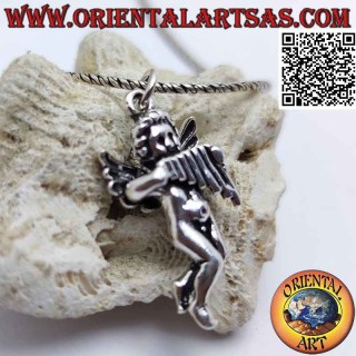 Silver pendant in the shape of an angel with three-dimensional harp