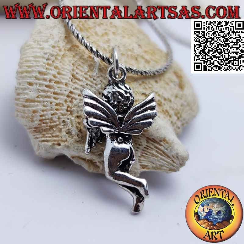 Pendentif en argent en forme d'ange avec harpe tridimensionnelle