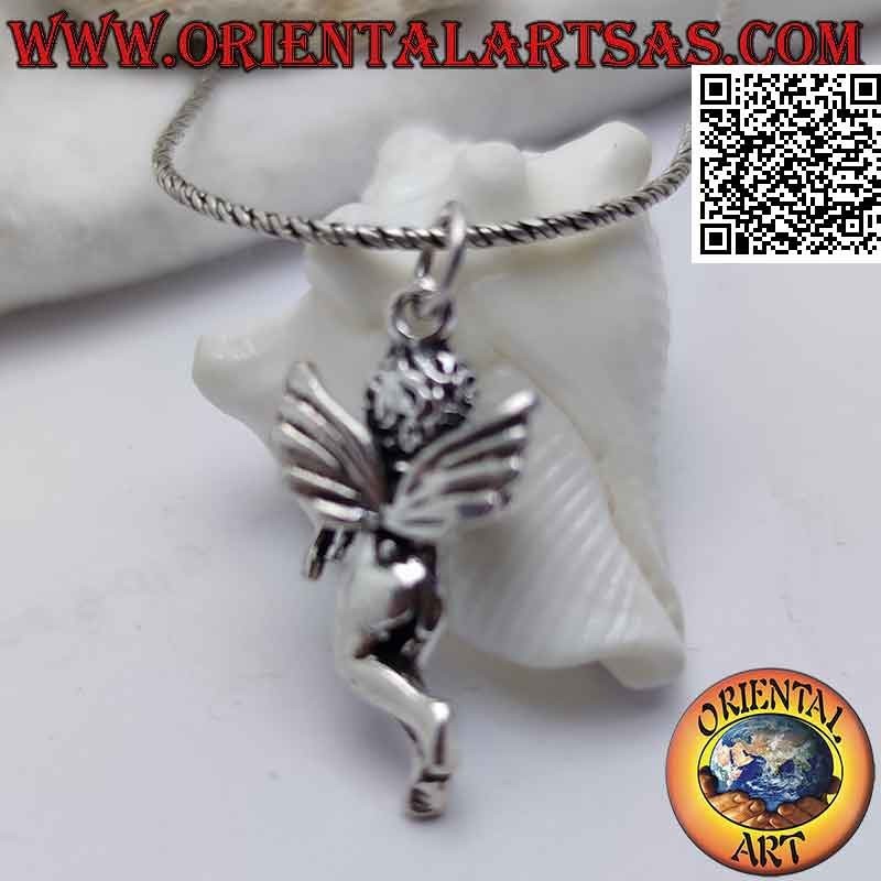 Pendentif en argent en forme d'ange avec harpe tridimensionnelle