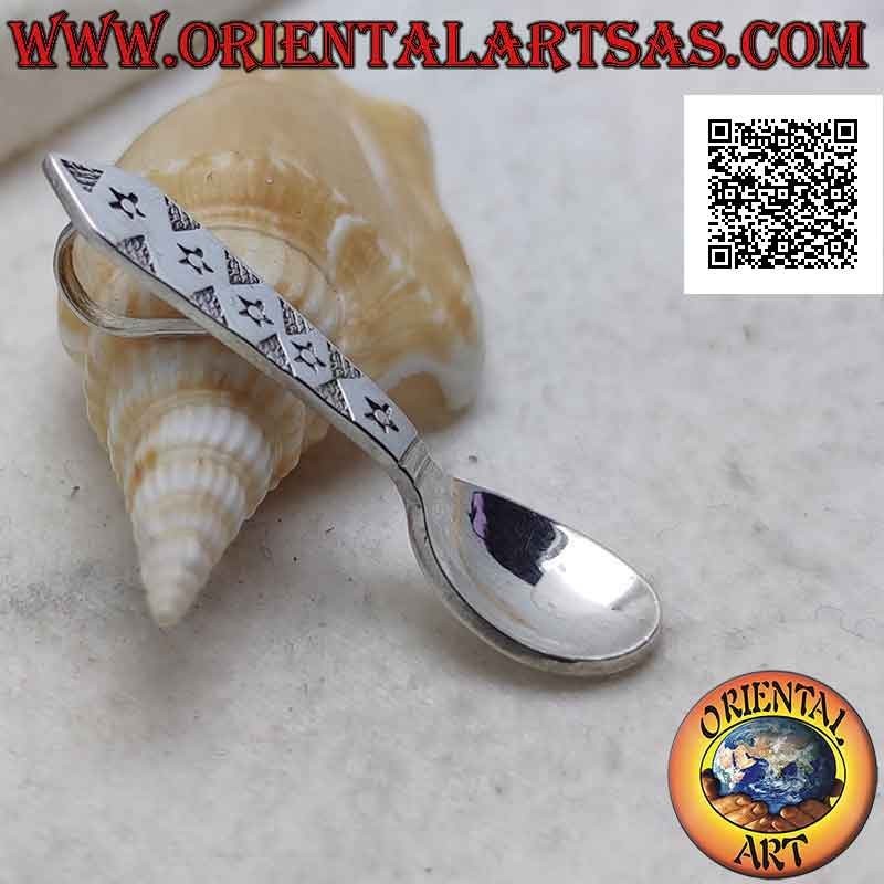 Pendentif en forme de cuillère à café en argent avec étoiles et triangles rayés gravés