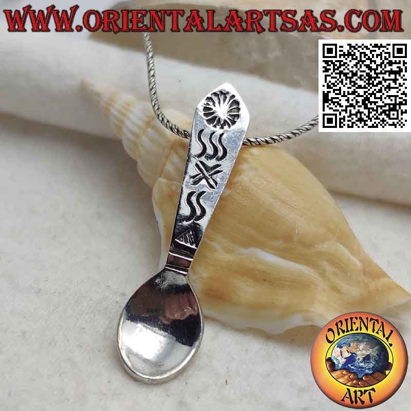 Silver teaspoon pendant with geometric engravings (X)