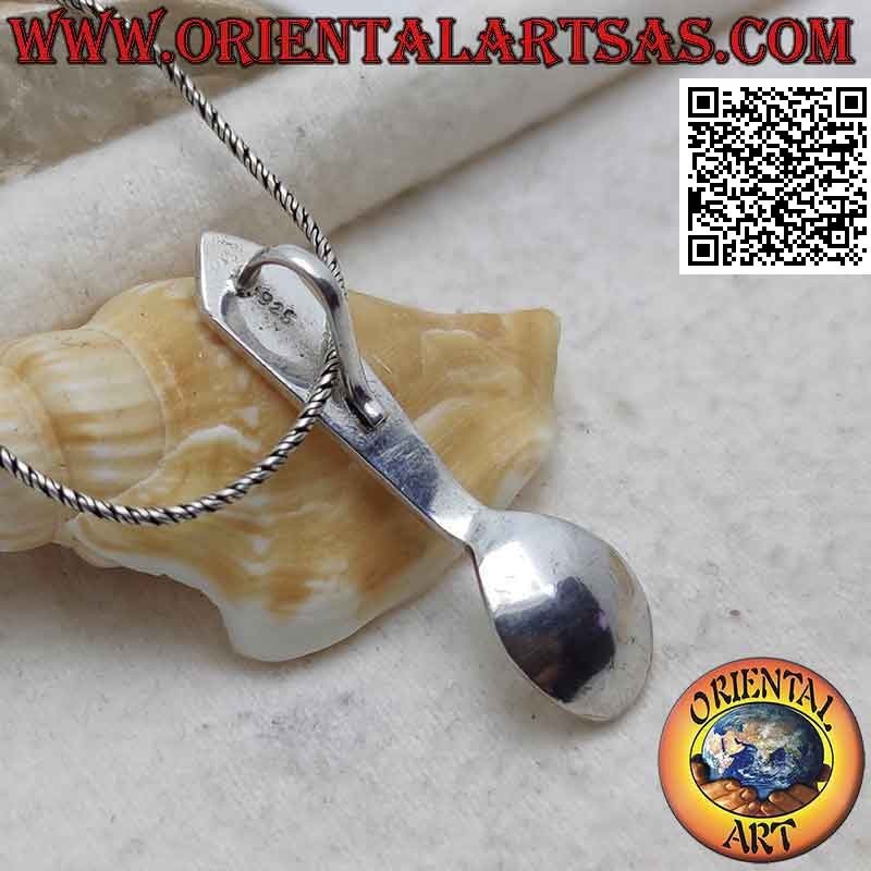 Silver teaspoon pendant with geometric engravings (X)