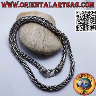 Collana in argento 925 ‰ a intreccio misto (liscio e a corda) da 56 cm x 6 mm