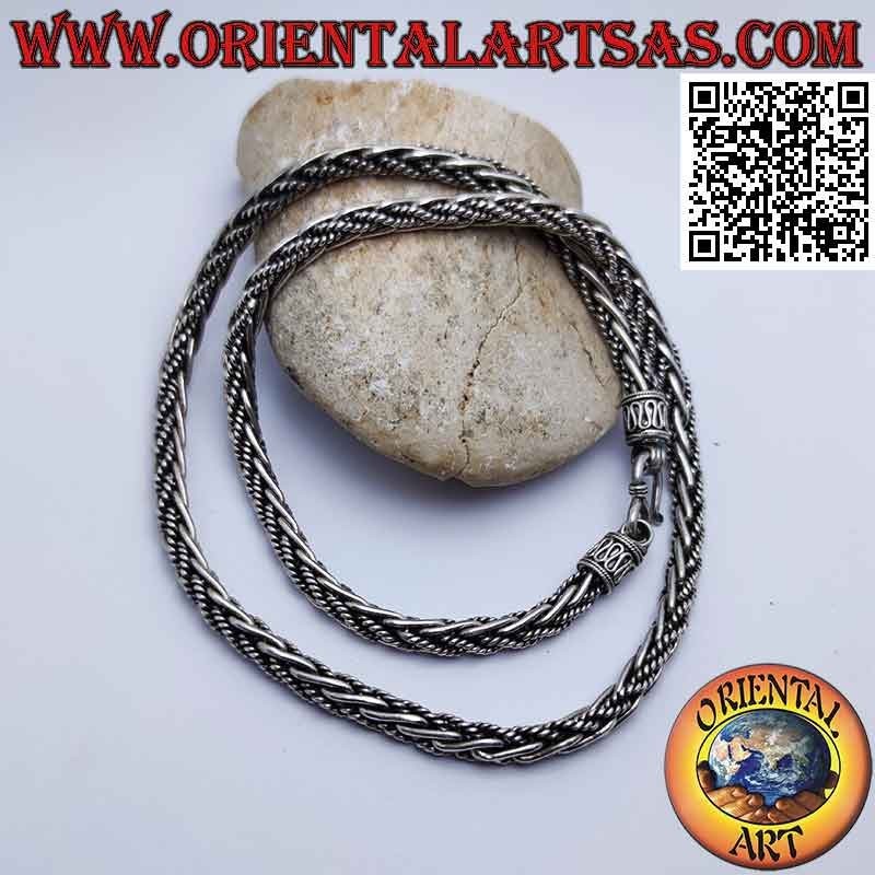 Collana in argento 925 ‰ a intreccio misto (liscio e a corda) da 56 cm x 6 mm