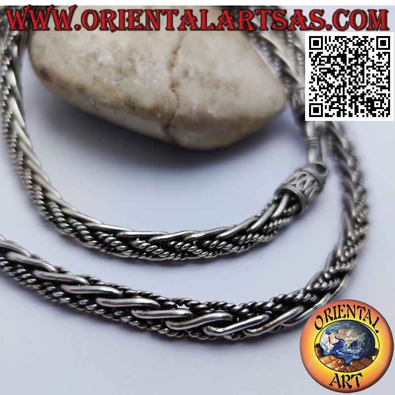 56 cm x 6 mm tissage mixte (lisse et corde) 925 x collier en argent