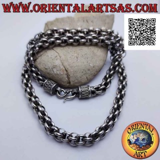 Necklace in 925 Collana silver with chain of spheres of rings and serpentine hook 56 cm x 9 mm