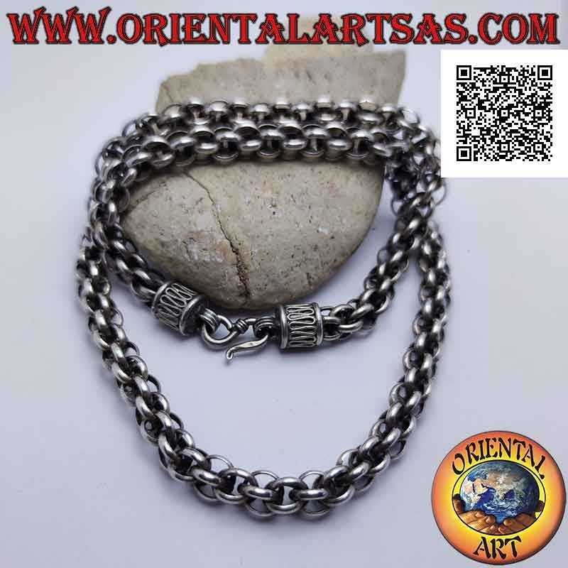 Halskette aus 925 Collana Silber mit Kette von Ringkugeln und Serpentinenhaken 56 cm x 9 mm