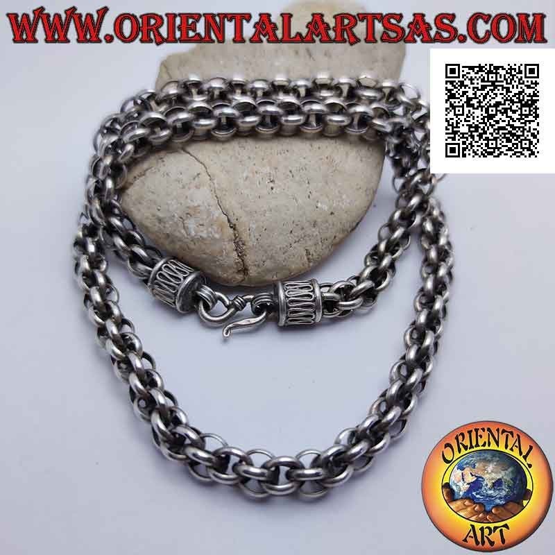 Collier en argent Collana 925 avec chaîne de sphères d'anneaux et crochet serpentine 56 cm x 9 mm