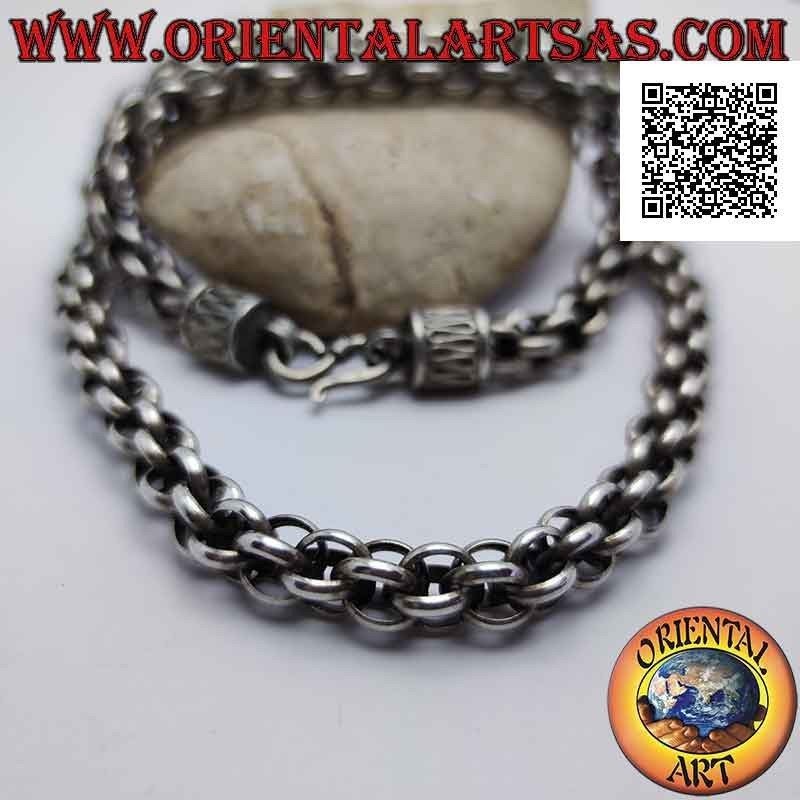 Collier en argent Collana 925 avec chaîne de sphères d'anneaux et crochet serpentine 56 cm x 9 mm