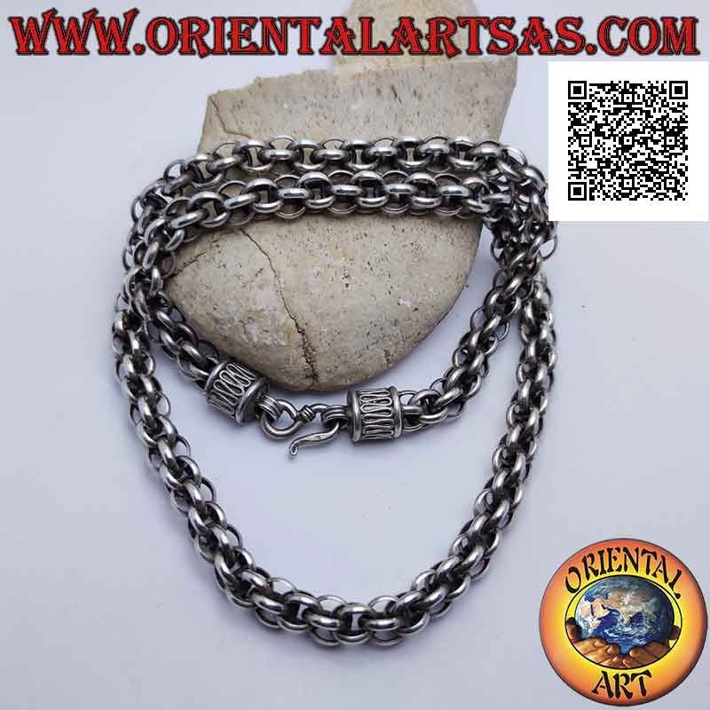 Necklace in 925 Collana silver with chain of spheres of rings and serpentine hook 56 cm x 9 mm