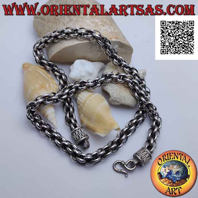 Collier en argent Collana 925 avec chaîne de sphères d'anneaux et crochet serpentine 56 cm x 9 mm