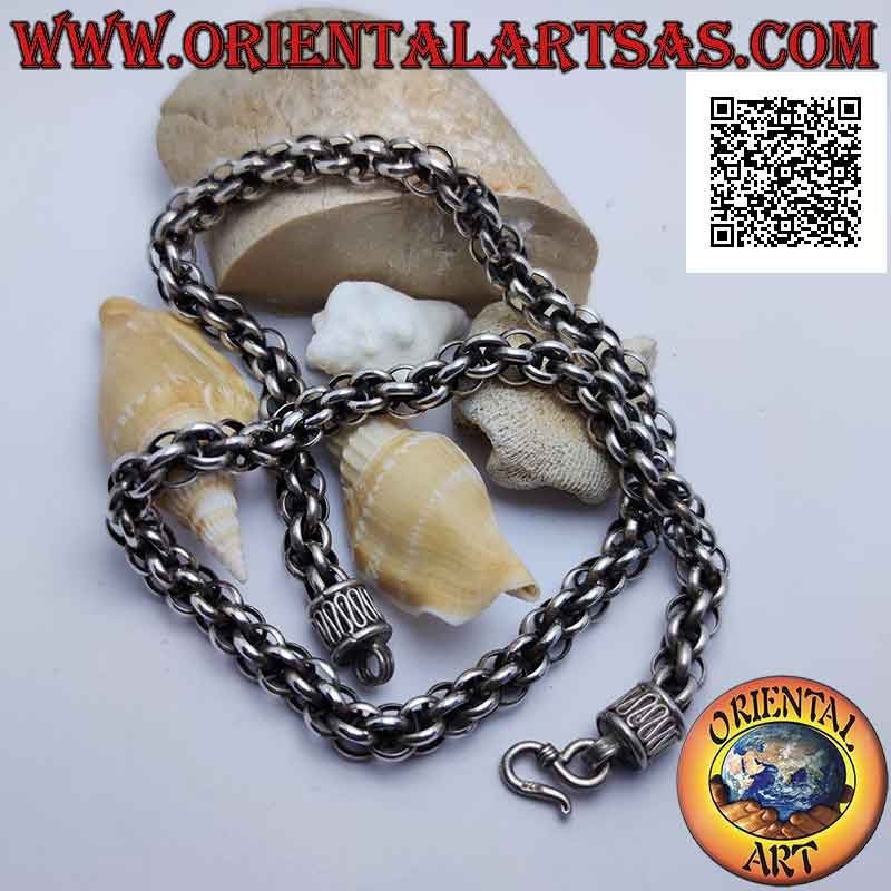 Necklace in 925 Collana silver with chain of spheres of rings and serpentine hook 56 cm x 9 mm