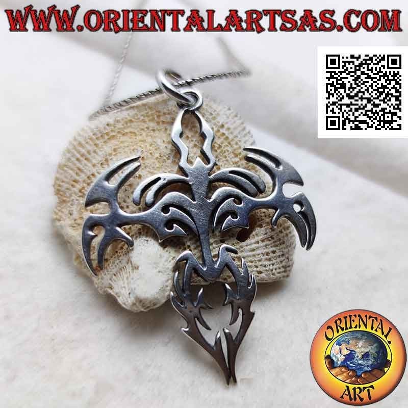 Maori style tribal cross silver pendant