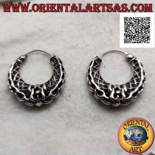 Boucles d'oreilles en argent, cercles demi-lune avec entrelacement perforé épais et spécial