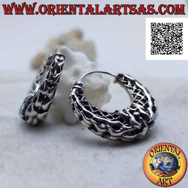 Boucles d'oreilles en argent, cercles demi-lune avec entrelacement perforé épais et spécial