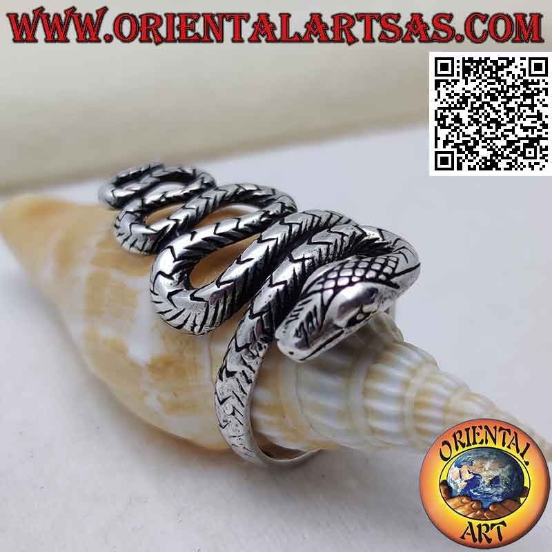 Bague en argent en forme de serpent en mouvement sinueux (grande)