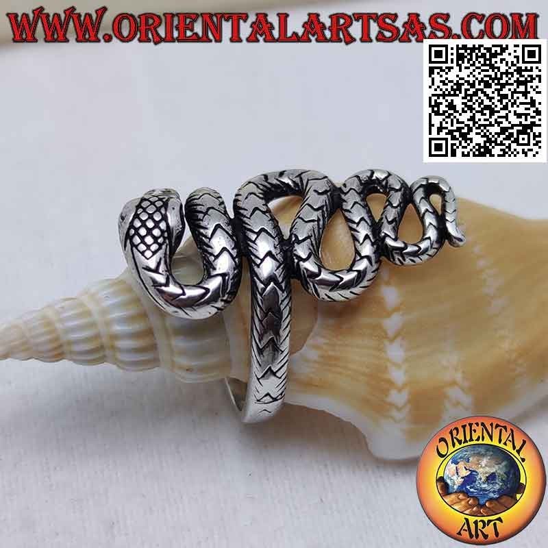 Anello in argento 925 a forma di serpente in movimento sinuoso grande
