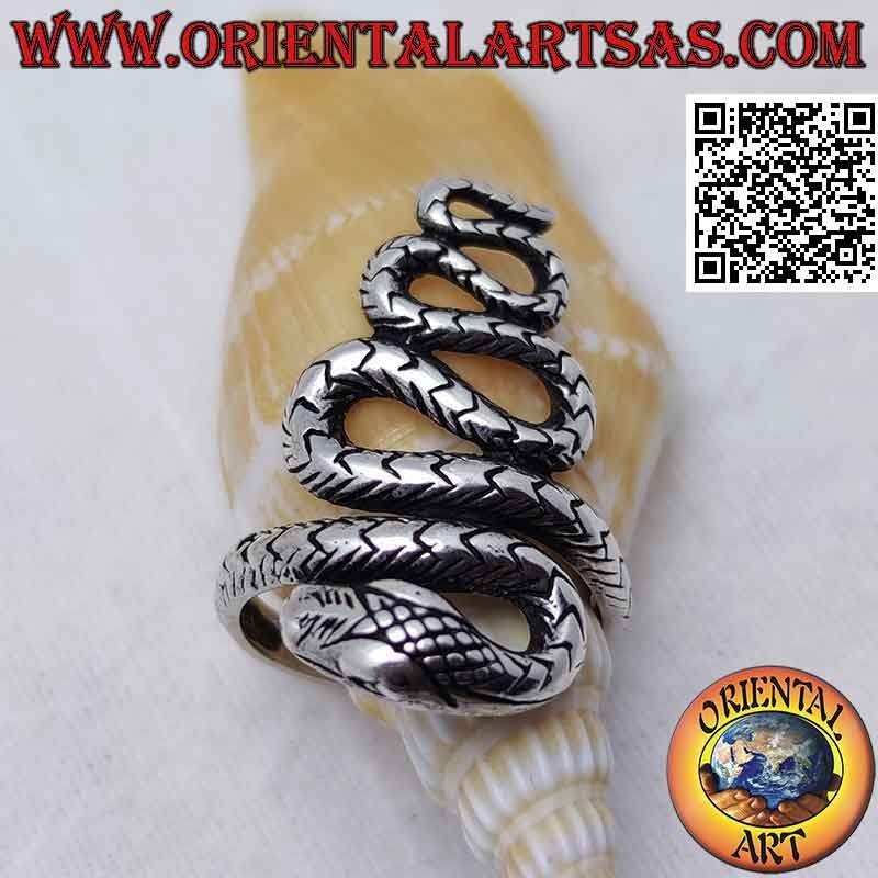 Anillo de plata en forma de serpiente en movimiento sinuoso (grande)