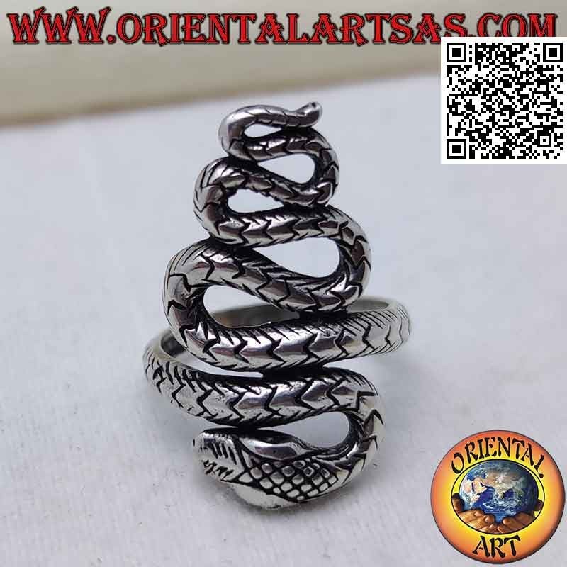 Anello in argento 925 a forma di serpente in movimento sinuoso grande