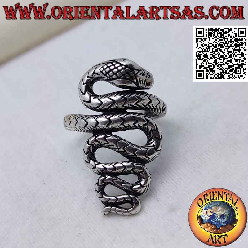 Anillo de plata en forma de serpiente en movimiento sinuoso (grande)