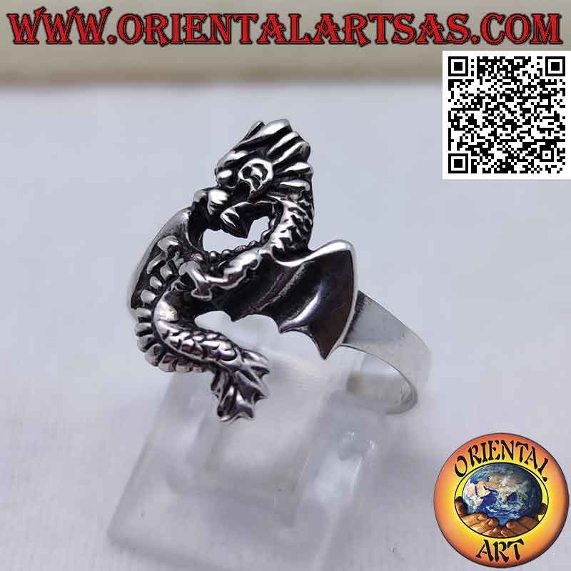 Anillo de plata, wyvern (dragón) en forma de perfil