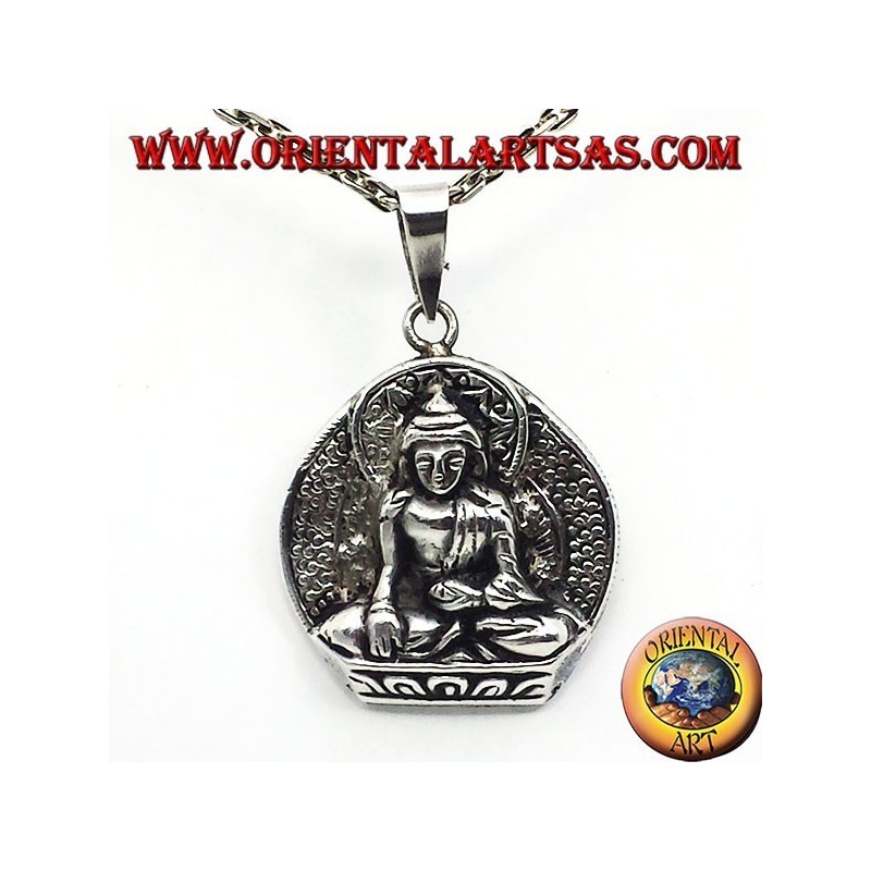 silver pendant, Buddha on lotus flower