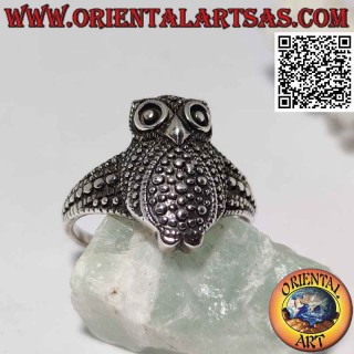 Bague en argent en forme de chouette entière sans ailes pointillées