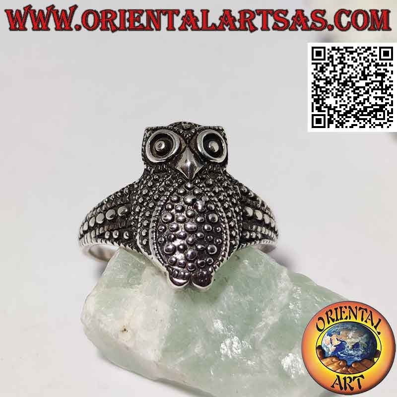 Bague en argent en forme de chouette entière sans ailes pointillées