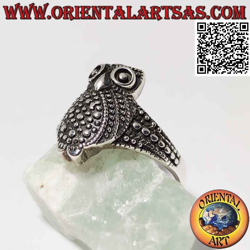 Bague en argent en forme de chouette entière sans ailes pointillées
