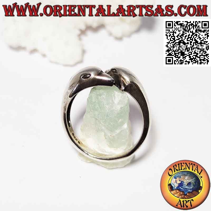 Anello in argento, coppia di delfini avvolgenti opposti (disposti in parallelo)