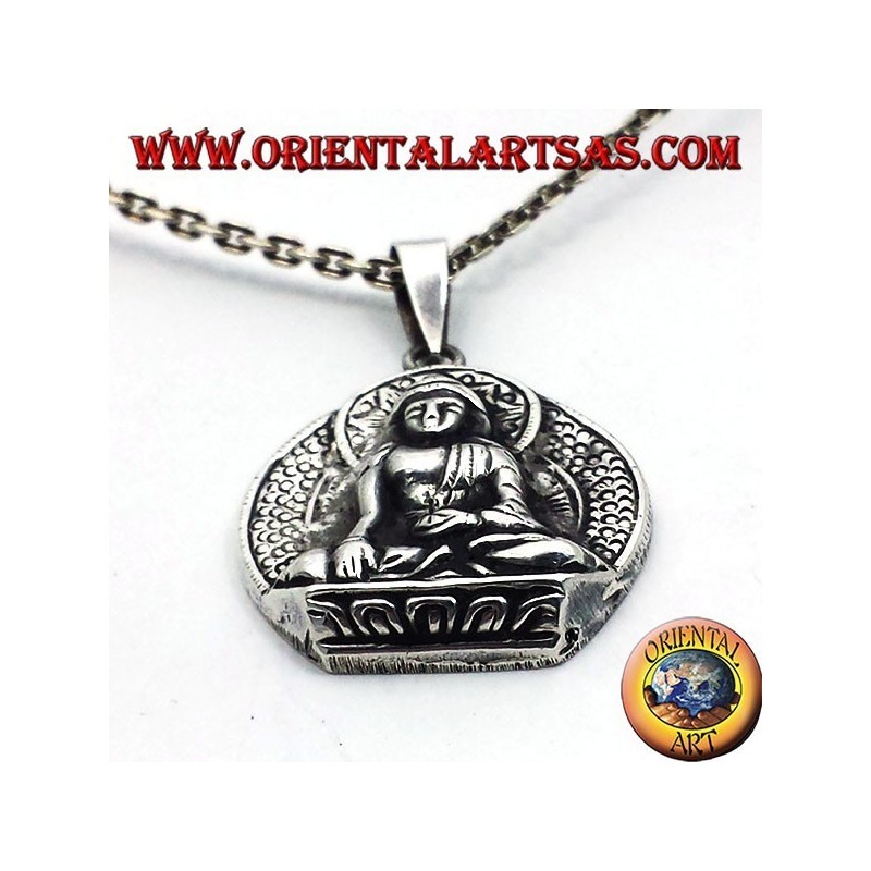 Silber Anhänger, Buddha auf Lotosblume