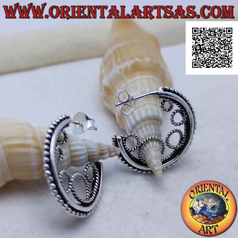 Silver hoop earrings with balls and inner circles (butterfly clasp)