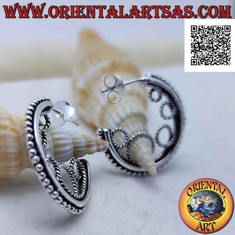 Créoles en argent avec boules et cercles intérieurs (fermoir papillon)