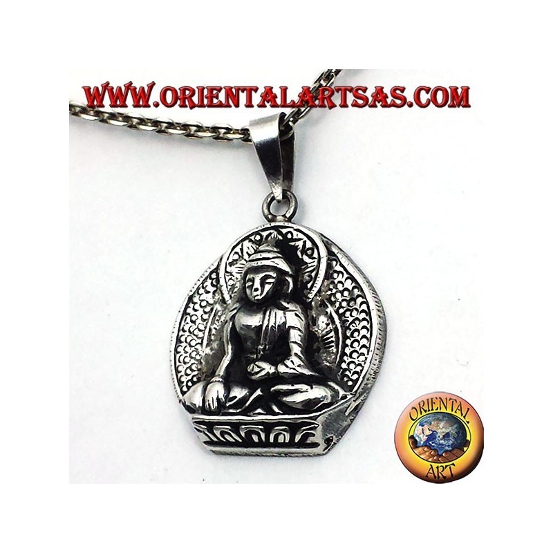 silver pendant, Buddha on lotus flower