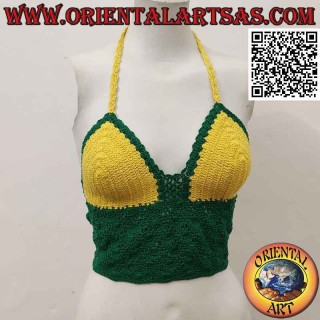 Green and yellow crochet top with handmade cotton band (freesize)