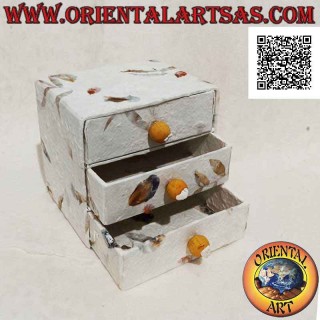 Boîte à bijoux mini commode à trois tiroirs en papier de riz et pétales naturels