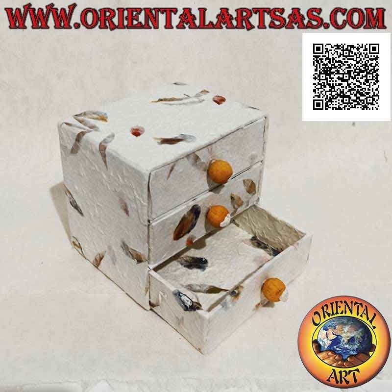 Boîte à bijoux mini commode à trois tiroirs en papier de riz et pétales naturels