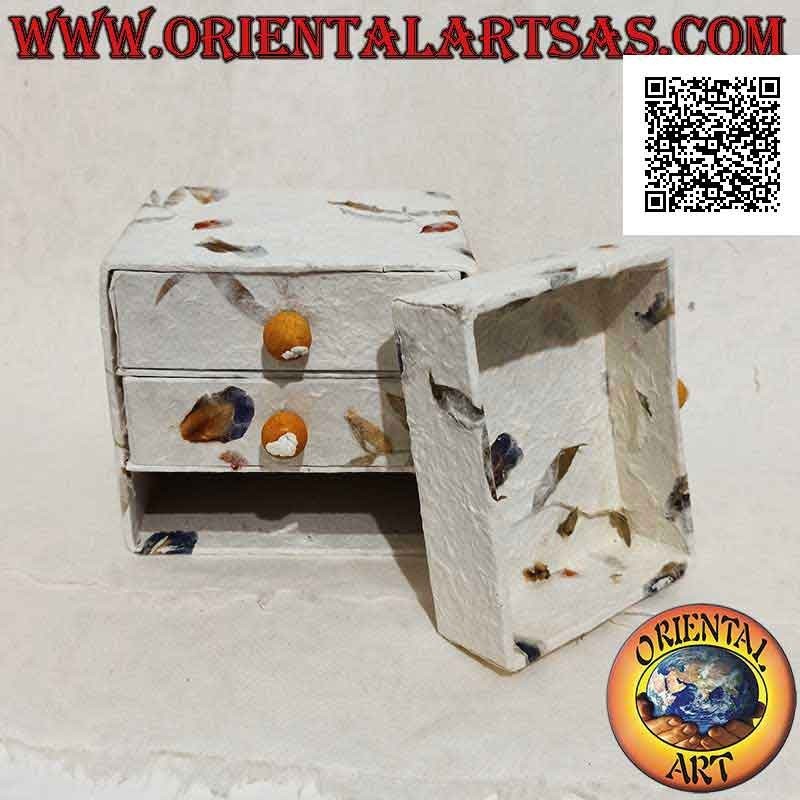 Boîte à bijoux mini commode à trois tiroirs en papier de riz et pétales naturels