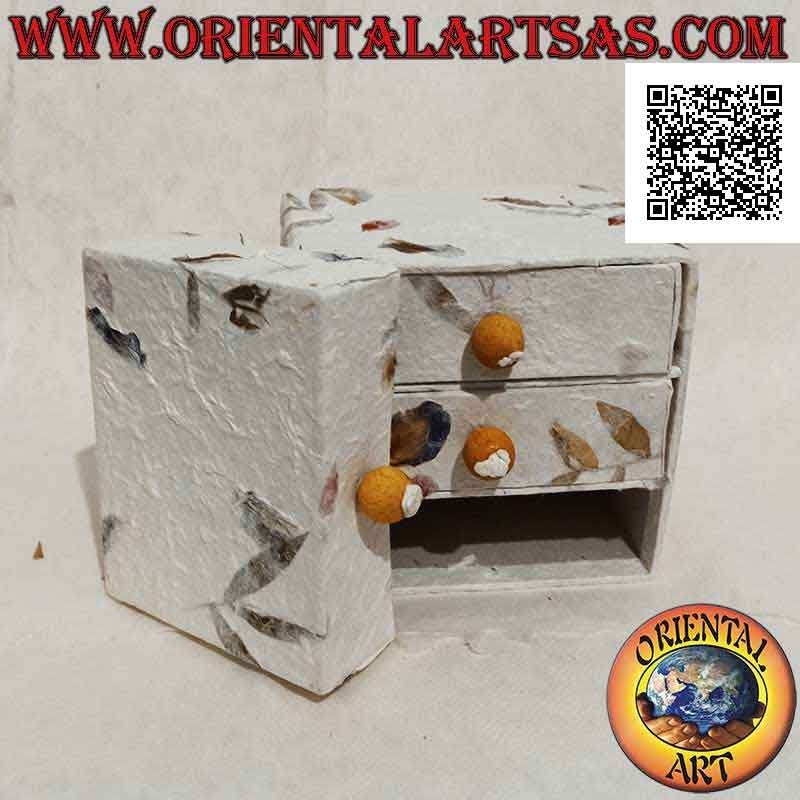 Joyero mini cómoda con tres cajones en papel de arroz y pétalos naturales