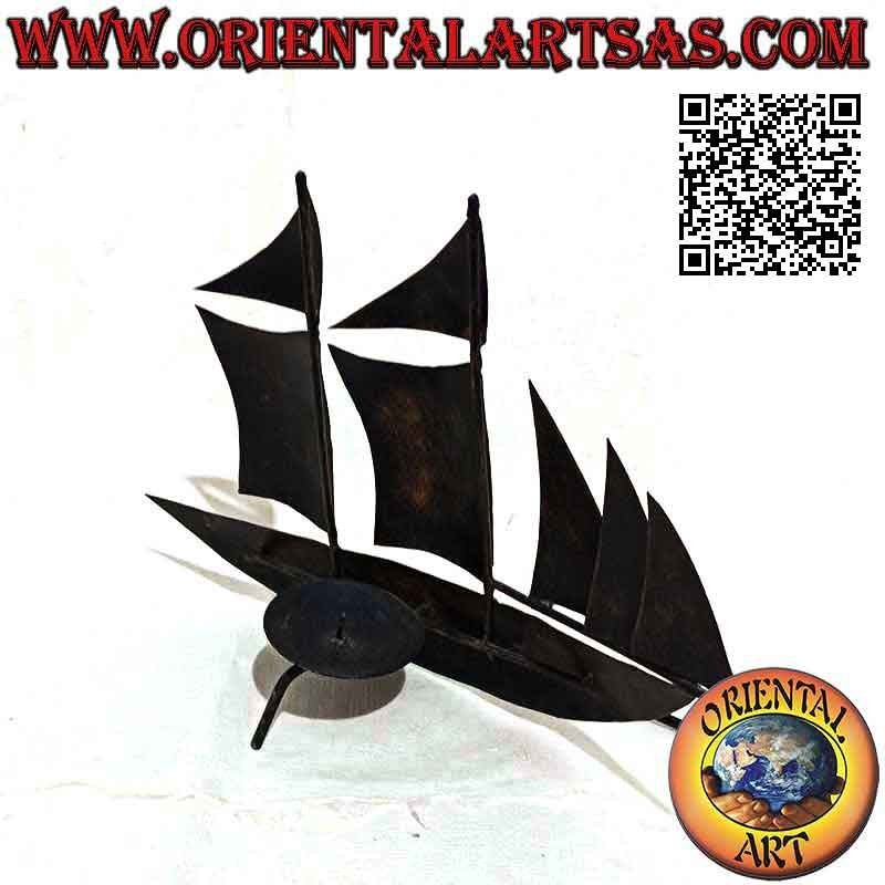 Wrought iron candle holder, the sailboat