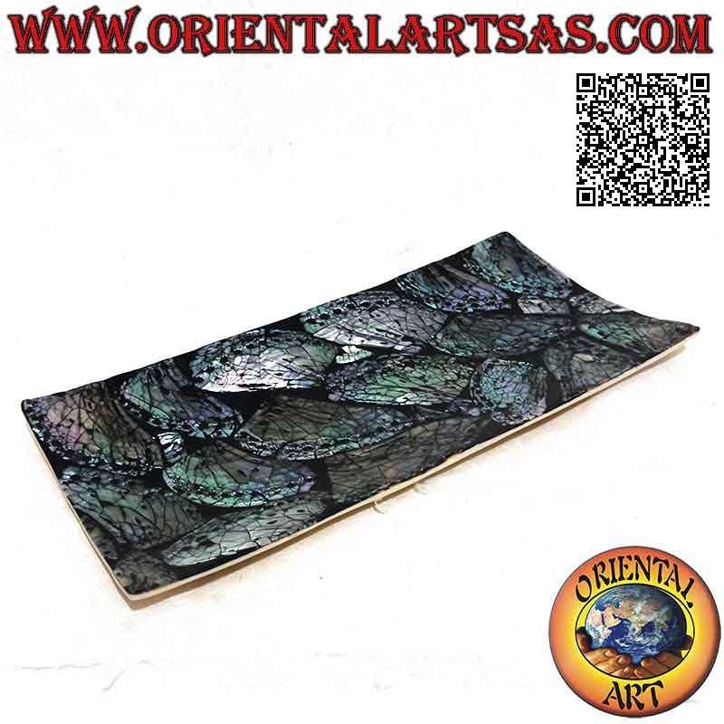Plateau vide-poche en résine noire brillante et nacre appliquée 30 cm x 15 cm