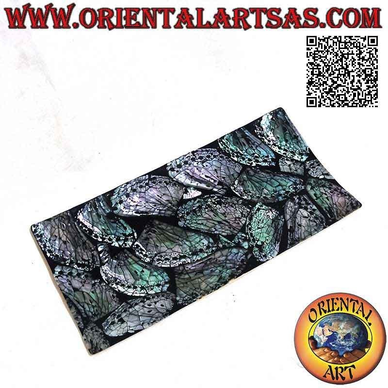 Taschenentleerertablett aus glänzendem schwarzem Harz und Perlmutt 30 cm x 15 cm