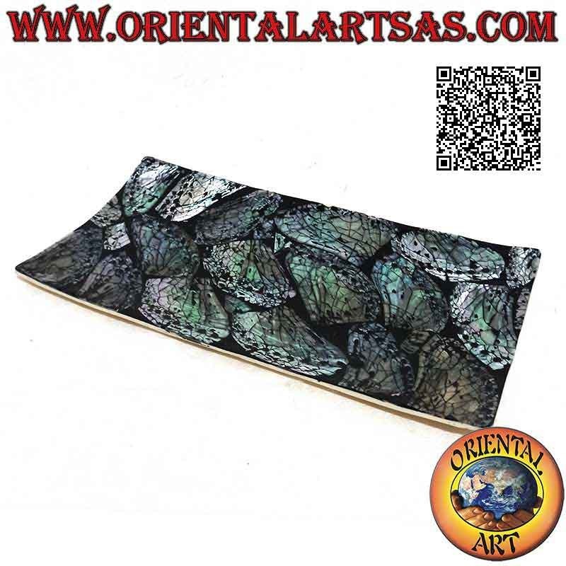 Taschenentleerertablett aus glänzendem schwarzem Harz und Perlmutt 30 cm x 15 cm