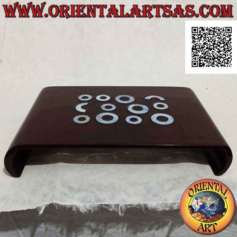 Raised tray in glossy burgundy resin and applied mother of pearl 30 cm x 20 cm