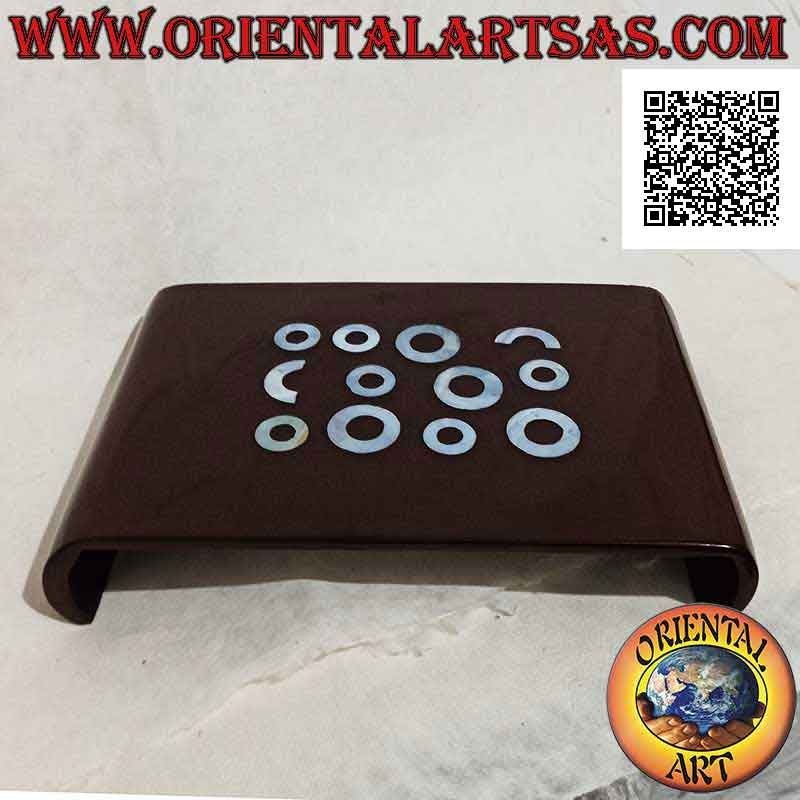 Raised tray in glossy burgundy resin and applied mother of pearl 30 cm x 20 cm